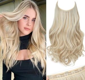 Invisible Wire Hair Extensions with‎ 3 Clips Long Wavy Curly Synthetic Hairpiece